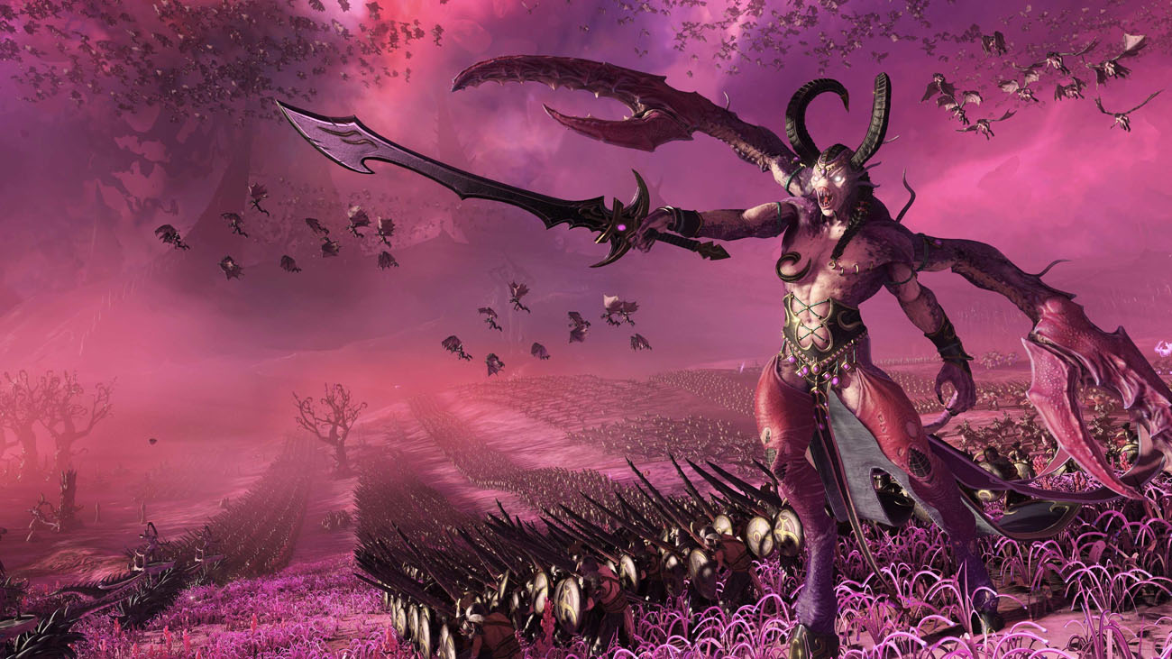 A boss with antelop's horns are commanding his army to advance.